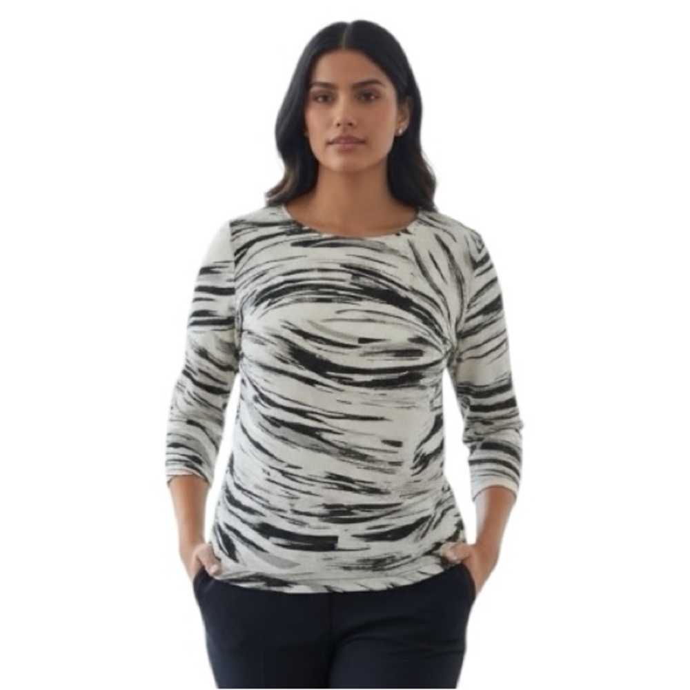 NWT JM Collection XL Petite Black White Abstract Blouse Shirt